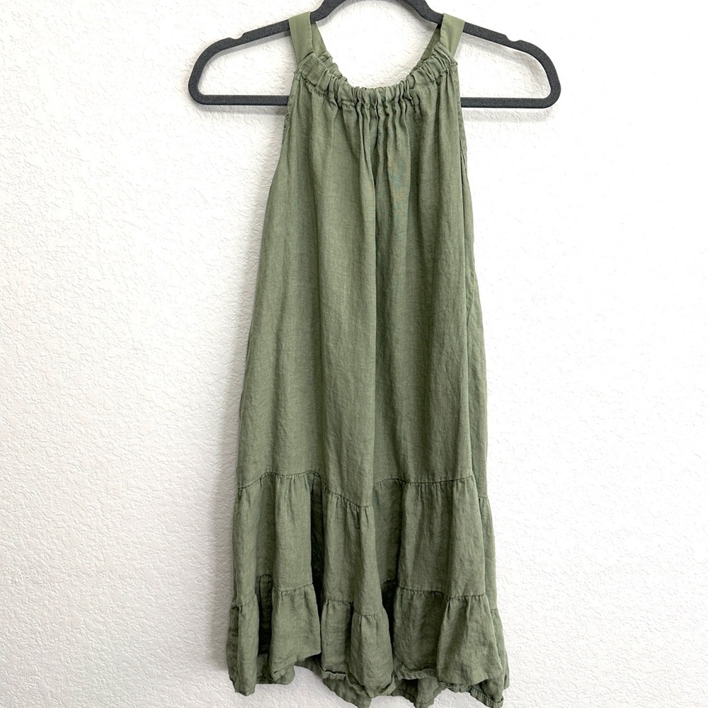 LINEN Halter Dress Women’s summer vacation sundress size M ruffle